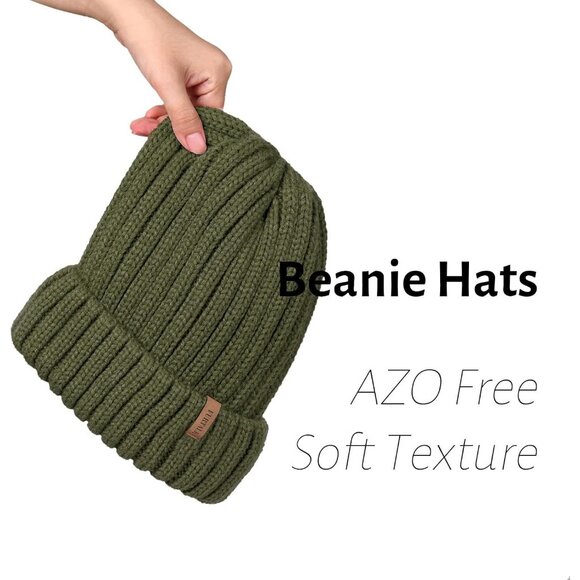 Women’s Green Winter Fleece-Lined Chunky Knit Beanie Snow Hat Cap - Picture 4 of 7